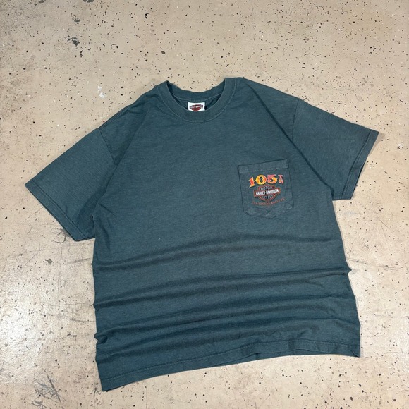 Harley-Davidson Other - Vintage 2000s Harley-Davidson Green 105th Anniversary Pocket T-Shirt Size Large